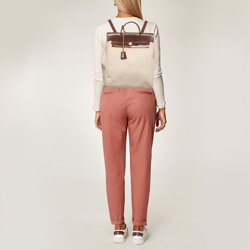 

Hermes Natural/Havane Toile and Leather 2-in-1 Herbag Backpack, Beige
