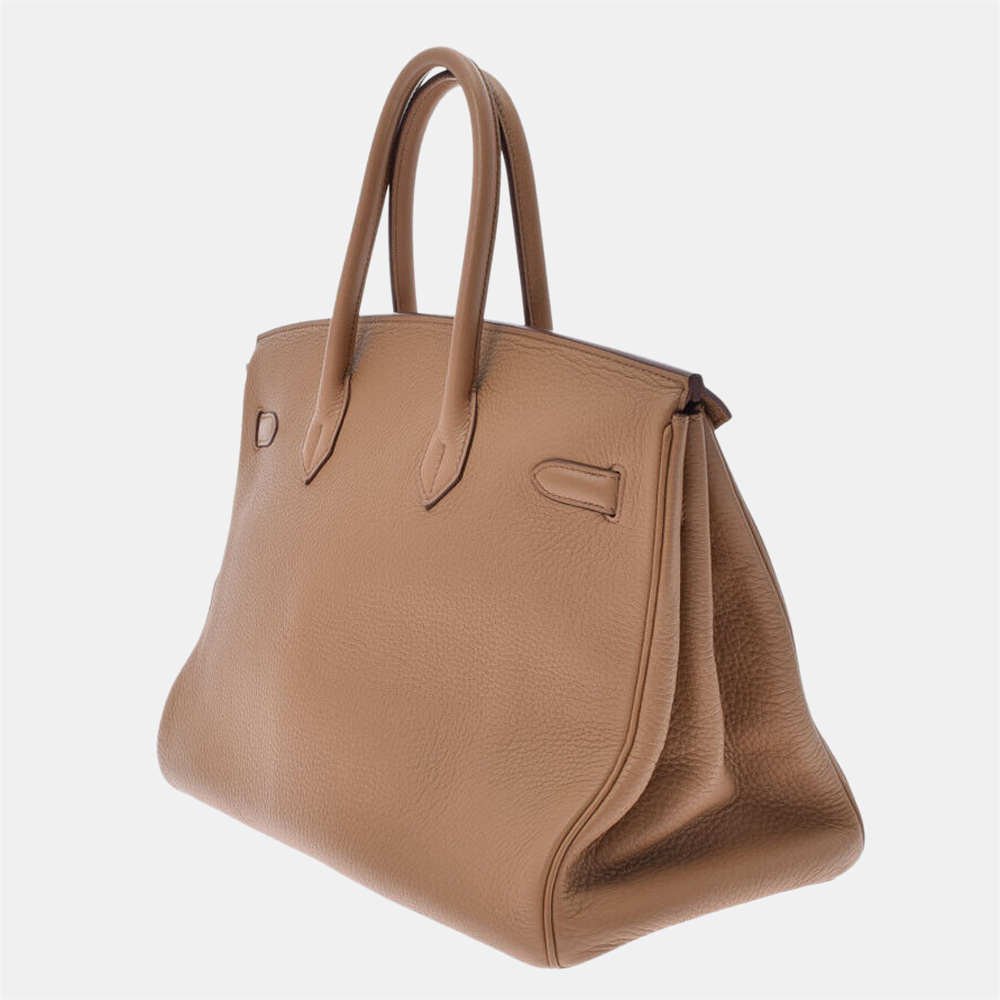 

Hermes Brown Taurillon Clemence Leather Palladium Hardware Birkin 35 Bag