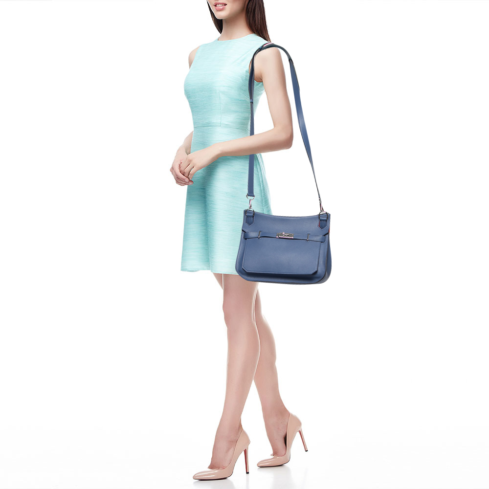 

Hermès Blue Brighton/Capucine Swift Leather Palladium Finish Jypsiere 28 Bag