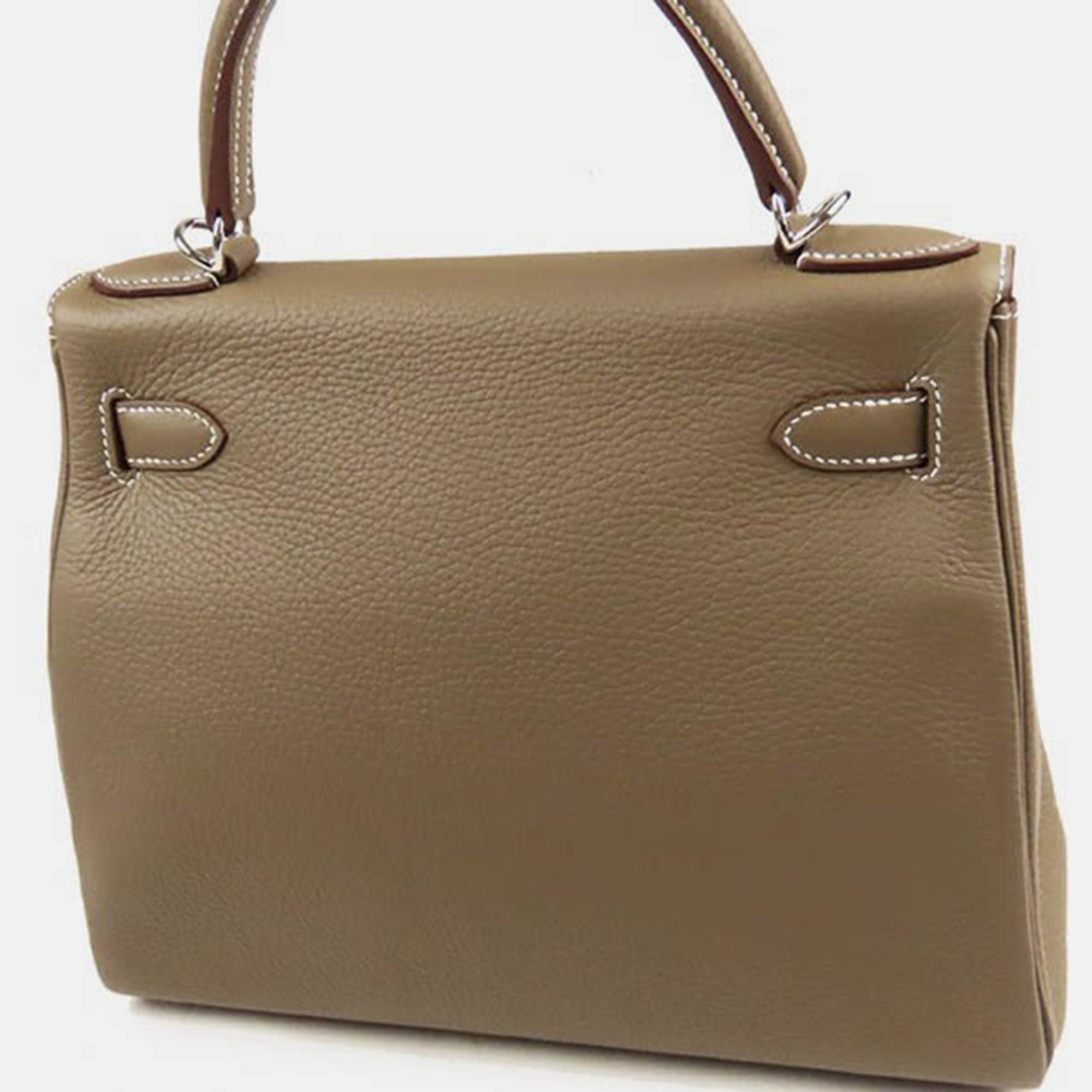 

Hermes Taurillon Clemence Kelly 28 Etoupe/Silver Z, Beige