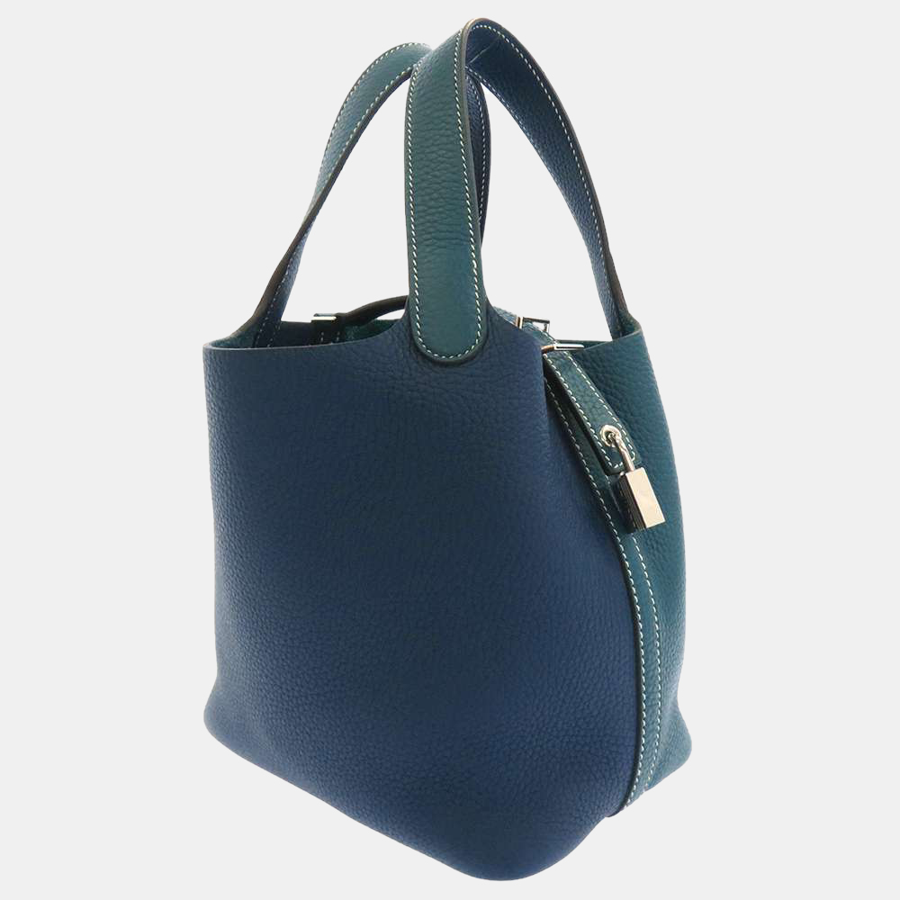 

Hermes Blue Taurillon Clemence Leather Casaque Picotin Lock PM Tote Bag