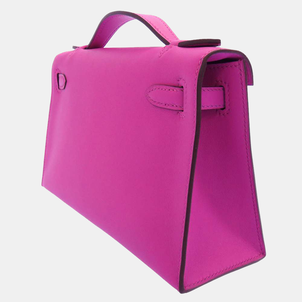 

Hermes Pink Swift Leather Palladium Hardware Pochette Kelly Clutch Bag