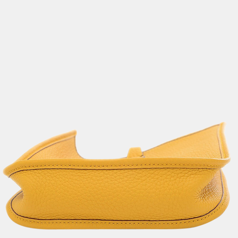

Hermes Evelyn TPM Taurillon Clemence Shoulder Bag Jaune Ambre Gold Hardware Y Engraving, Orange