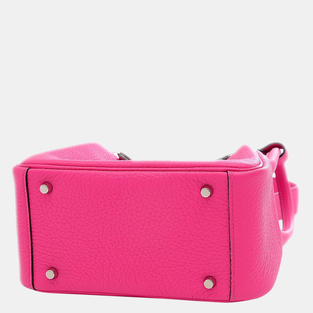 

Hermes Lindy Mini Taurillon Handbag Rose Shocking Silver Hardware Z Engraved, Pink