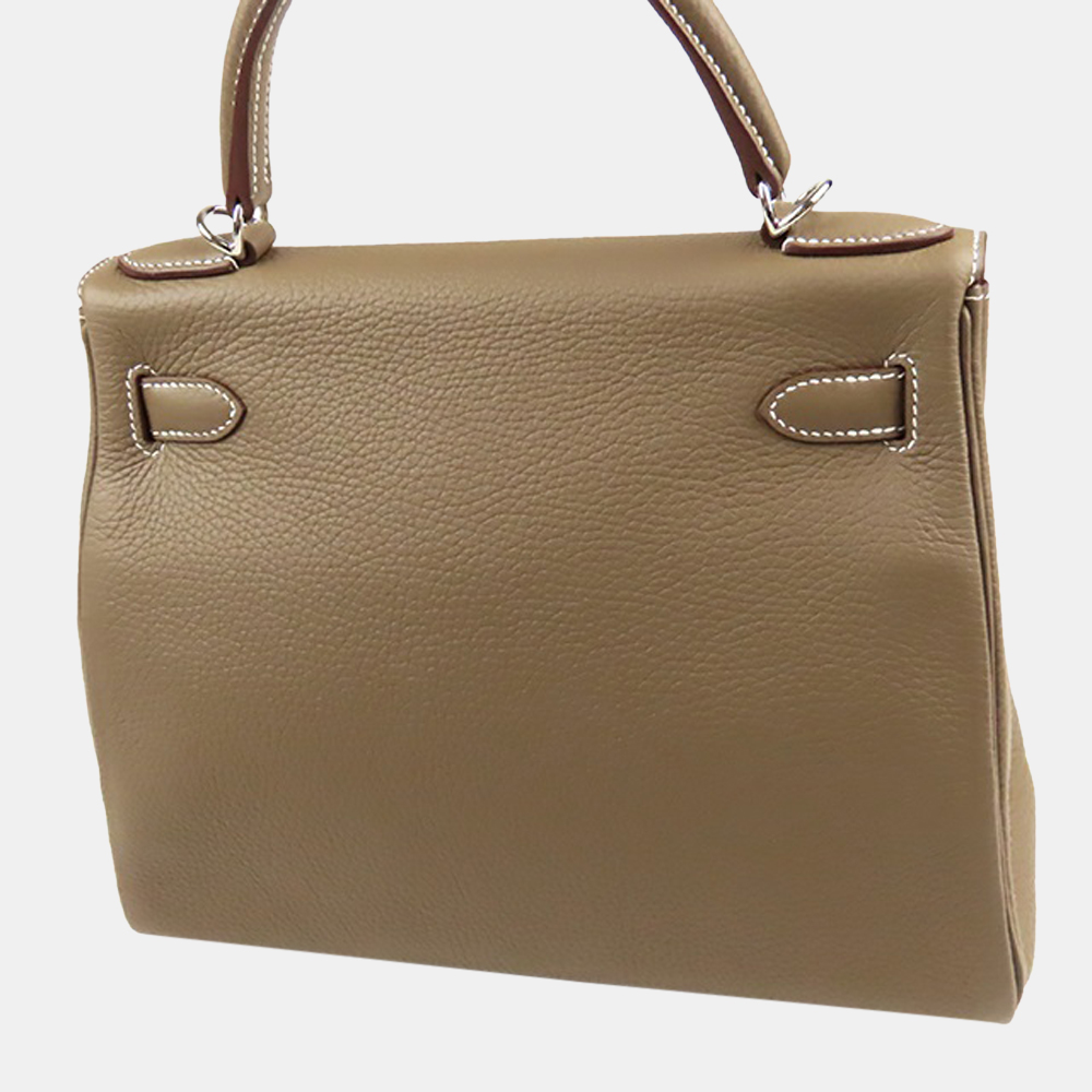 

Hermes Taurillon Clemence Kelly 28 Inside Stitch Etoupe/Silver Z, Brown