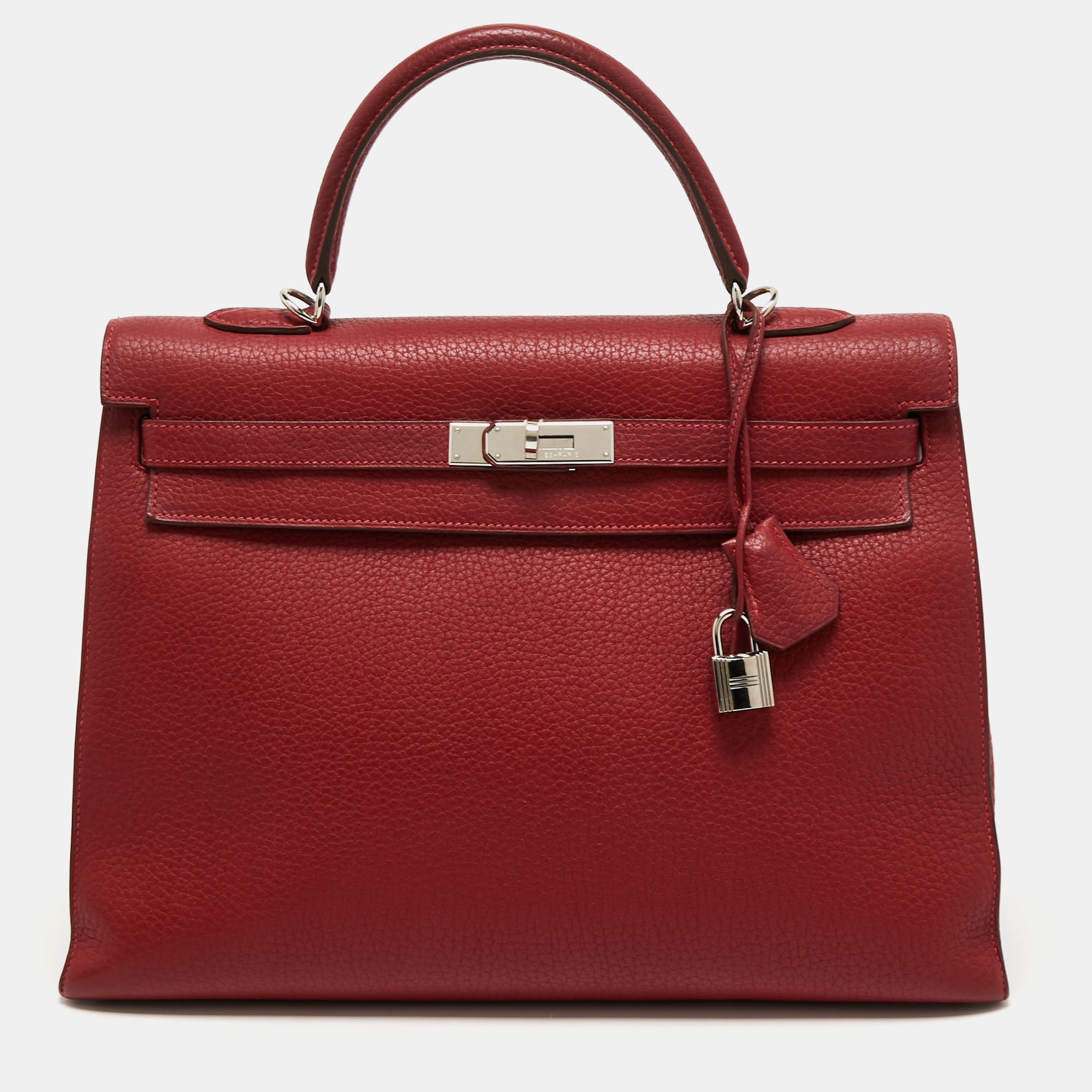 Hermes Rouge Garance Fjord Leather Palladium Finish Kelly Sellier 35 Bag