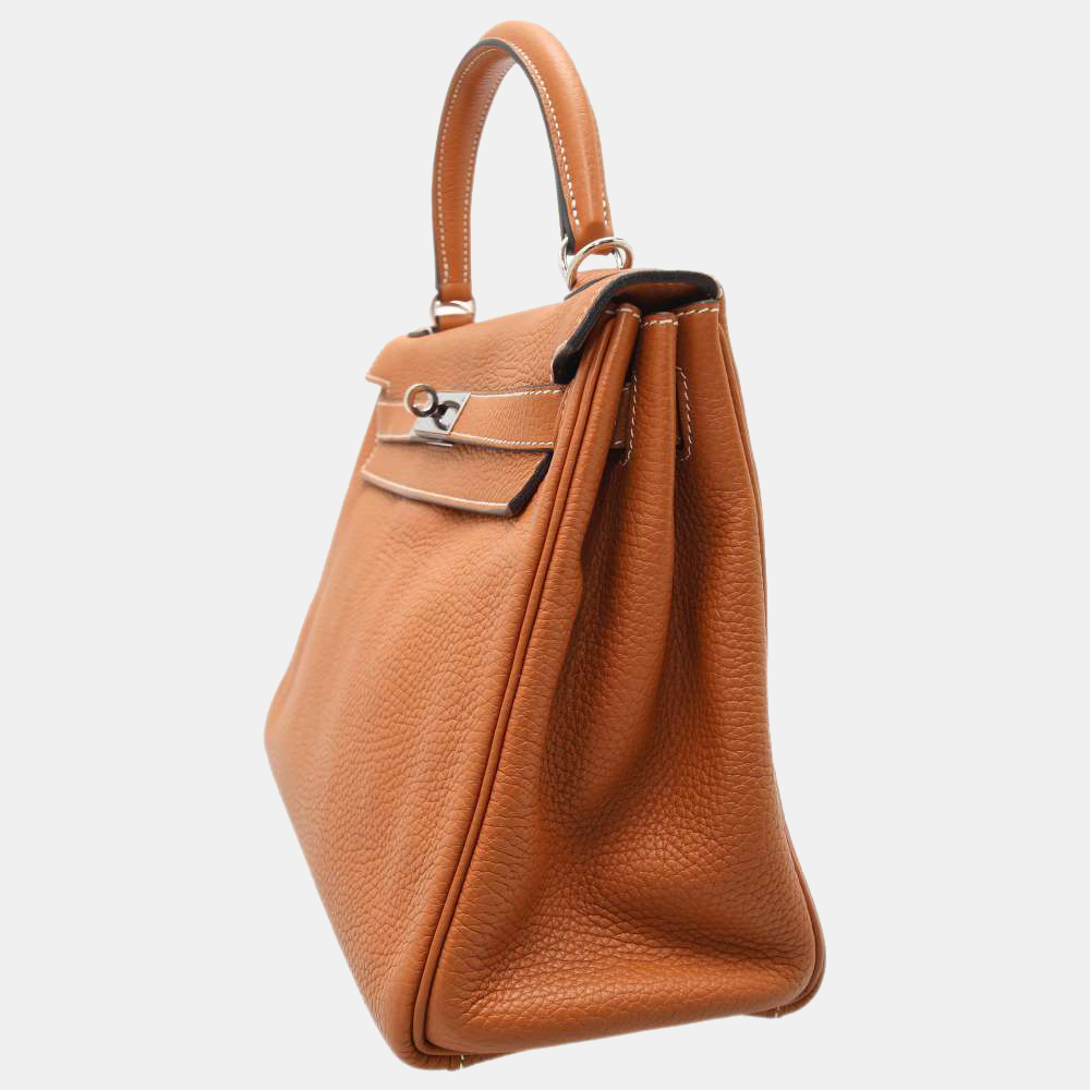 

Hermes Brown Taurillon Clemence Leather Palladium Hardware Kelly 28 Bag