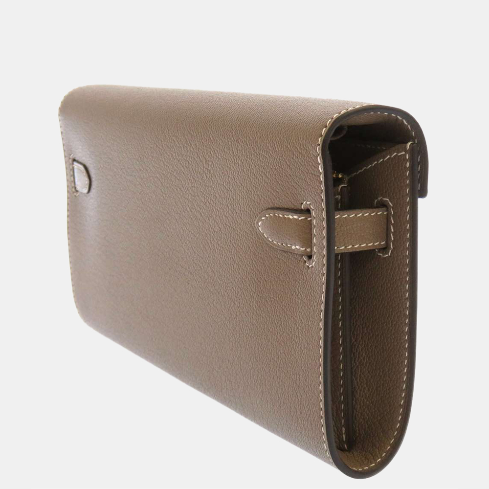 

Hermes Grey Chevre Myzore Goatskin Gold Hardware Kelly To Go Wallet