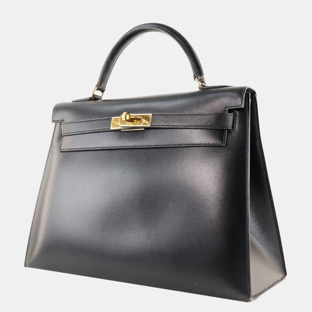 

Hermes Kelly 32 Outer Stitched Box Calf Black A Women's Handbag