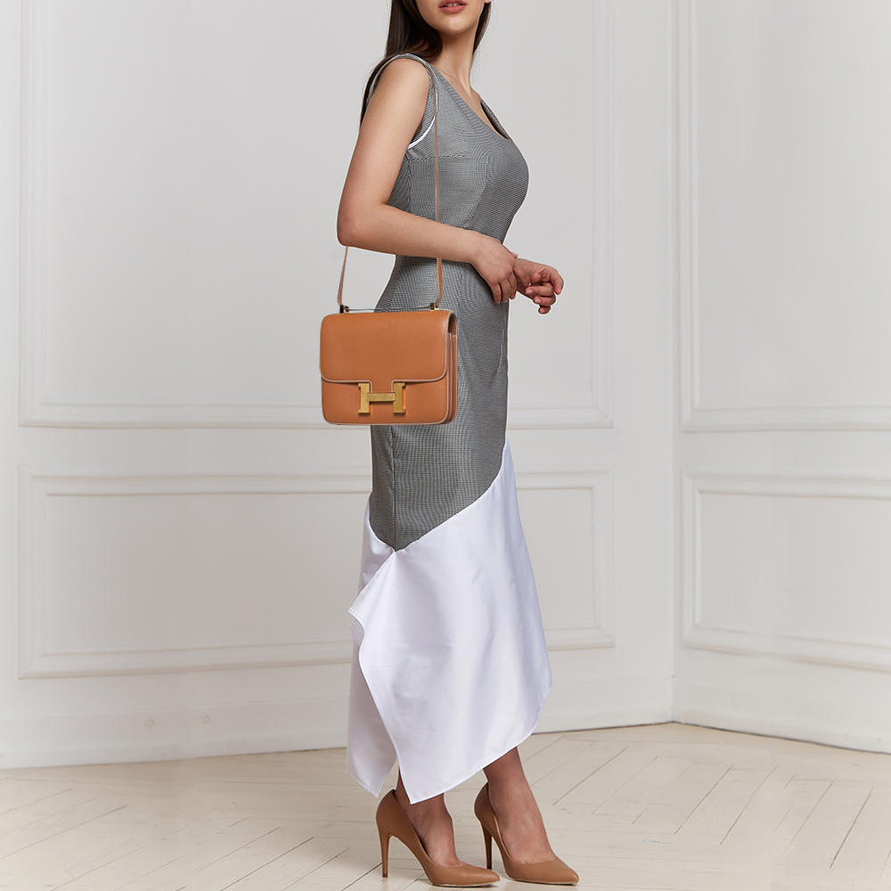 

Hermes Gold Epsom Leather Constance 24 Bag, Brown