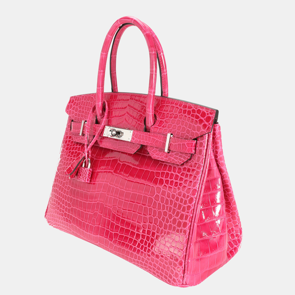 

NIB Hermes Rose Mexico Shiny Porosus Crocodile Birkin 30 PHW, Pink