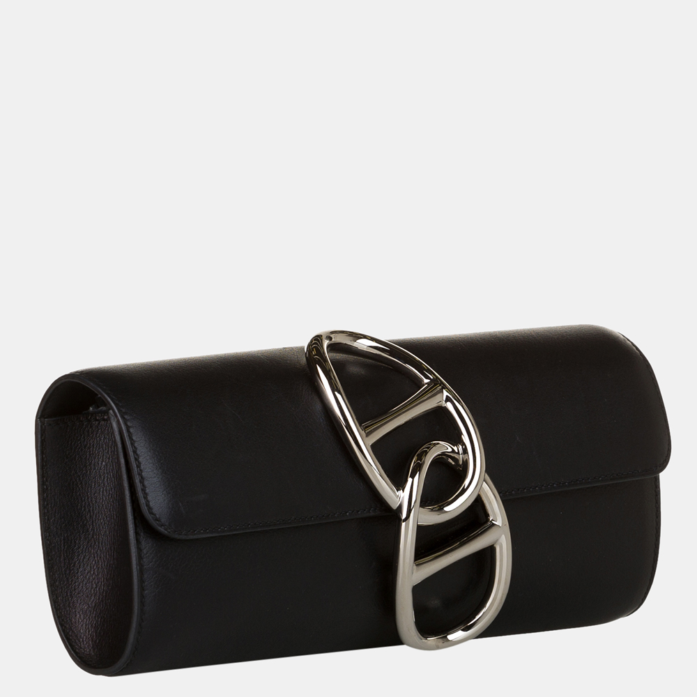 

Hermes Black Tadelakt Egee Clutch Bag