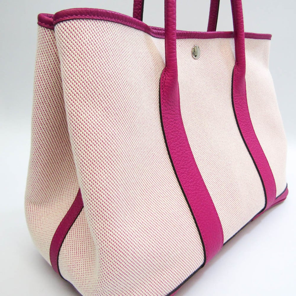 

Hermes Garden Party 36 Women's Toile H,Leather Tote Bag Natural,Rose Pu BF555507, Pink