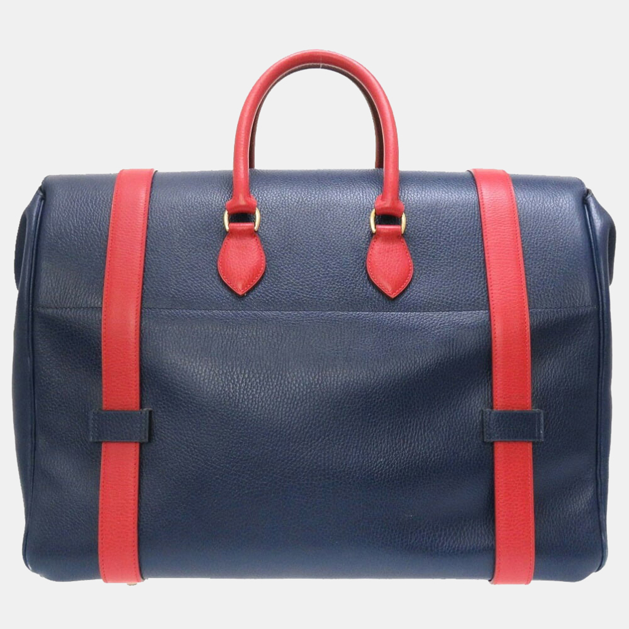 

Hermes Drag Voyage 48 Ardennes Blue Roy Rouge Vif Bicolor aZ Engraved Boston Bag Red