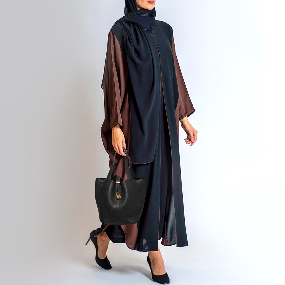

Hermes Black Clemence Leather Gold Finish Picotin Lock 22 Bag