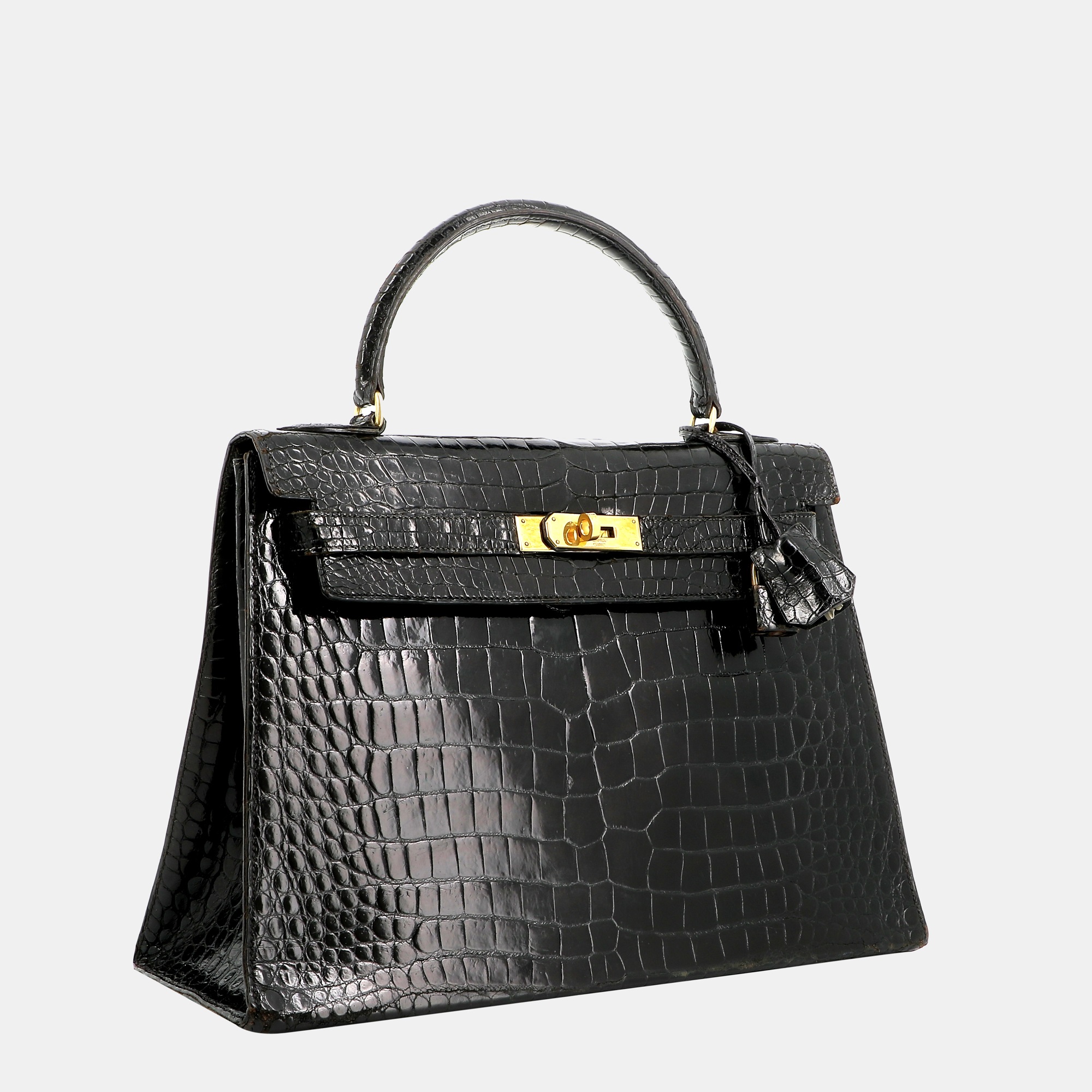 

Hermes Black Crocodile Leather Gold Hardware Vintage Kelly 32 Sellier Bag