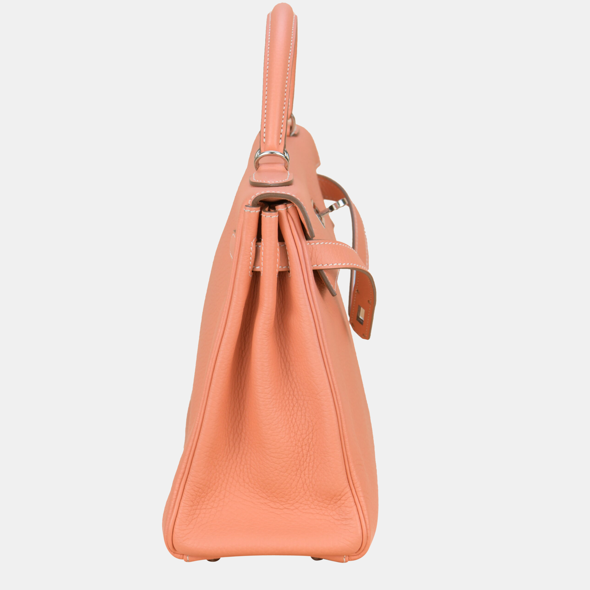 

Hermes Kelly  Crevette Togo Leather with Silver Hardware, Pink