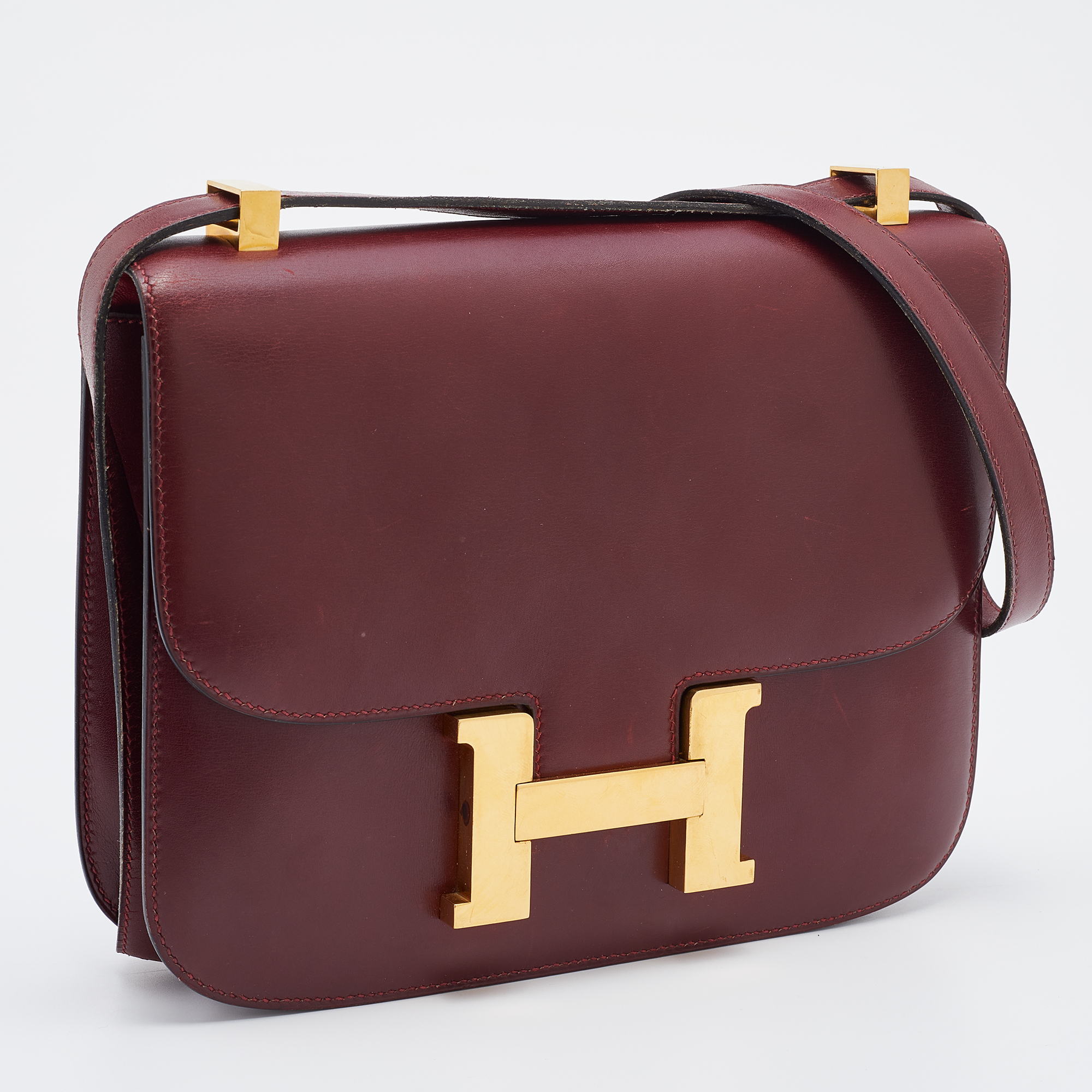 

Hermes Rouge H Box Leather Gold Finish Constance 23 Bag, Burgundy