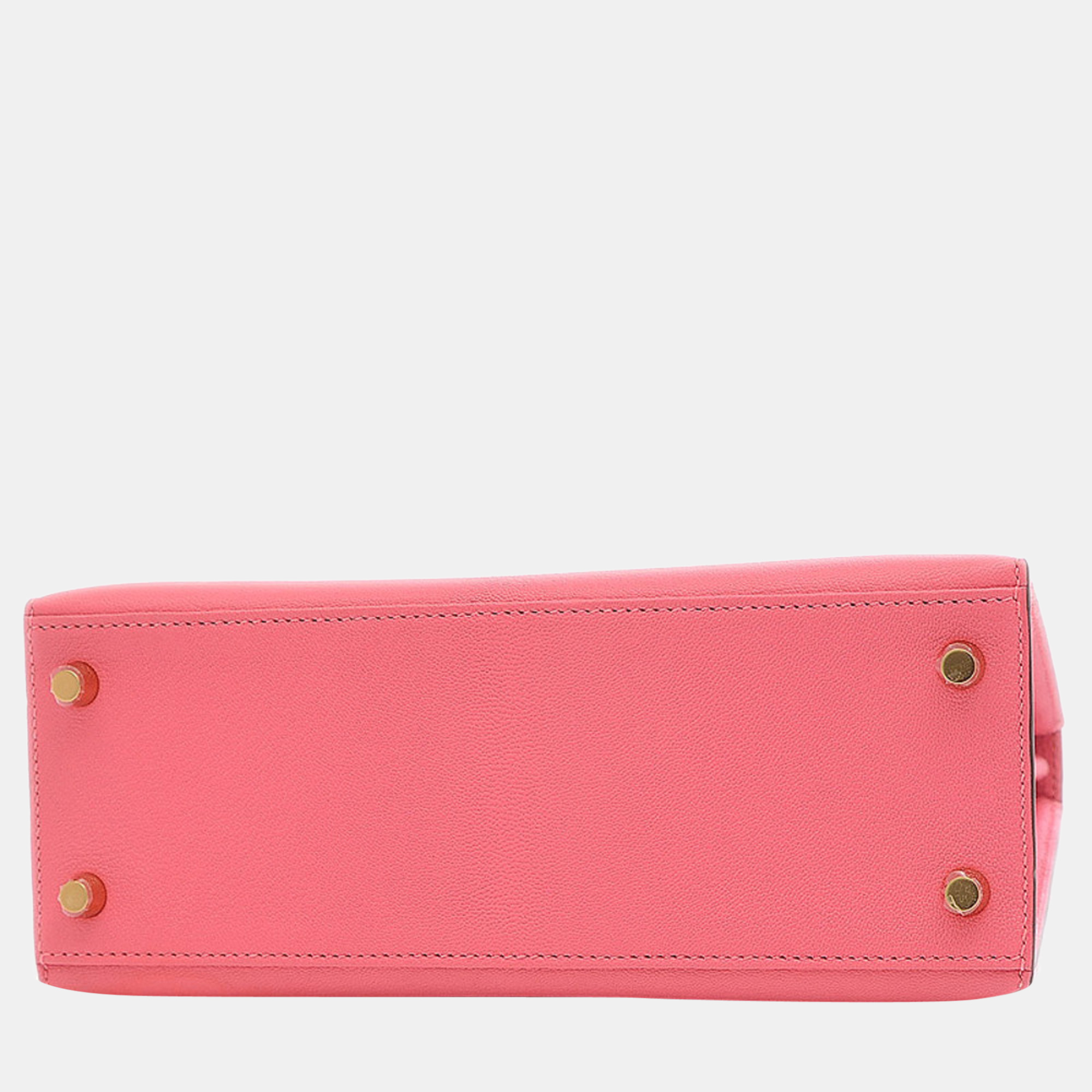 

Hermes Kelly 25 Outer Stitched Chevre Rose Lipstick Handbag Gold Hardware D Engraved, Pink