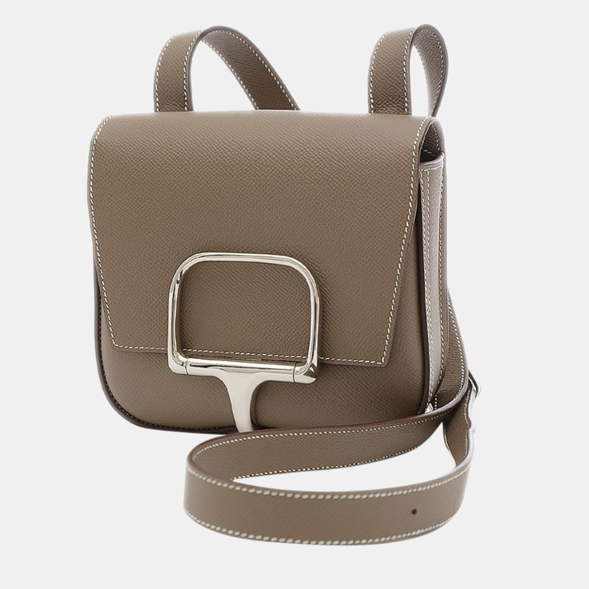Click to view more detailed imagery on our partner's website Pre-owned Hermes Della Cavalleria Shoulder Bag Epson Etoupe Silver Metal Fittings U Stamp In Grey