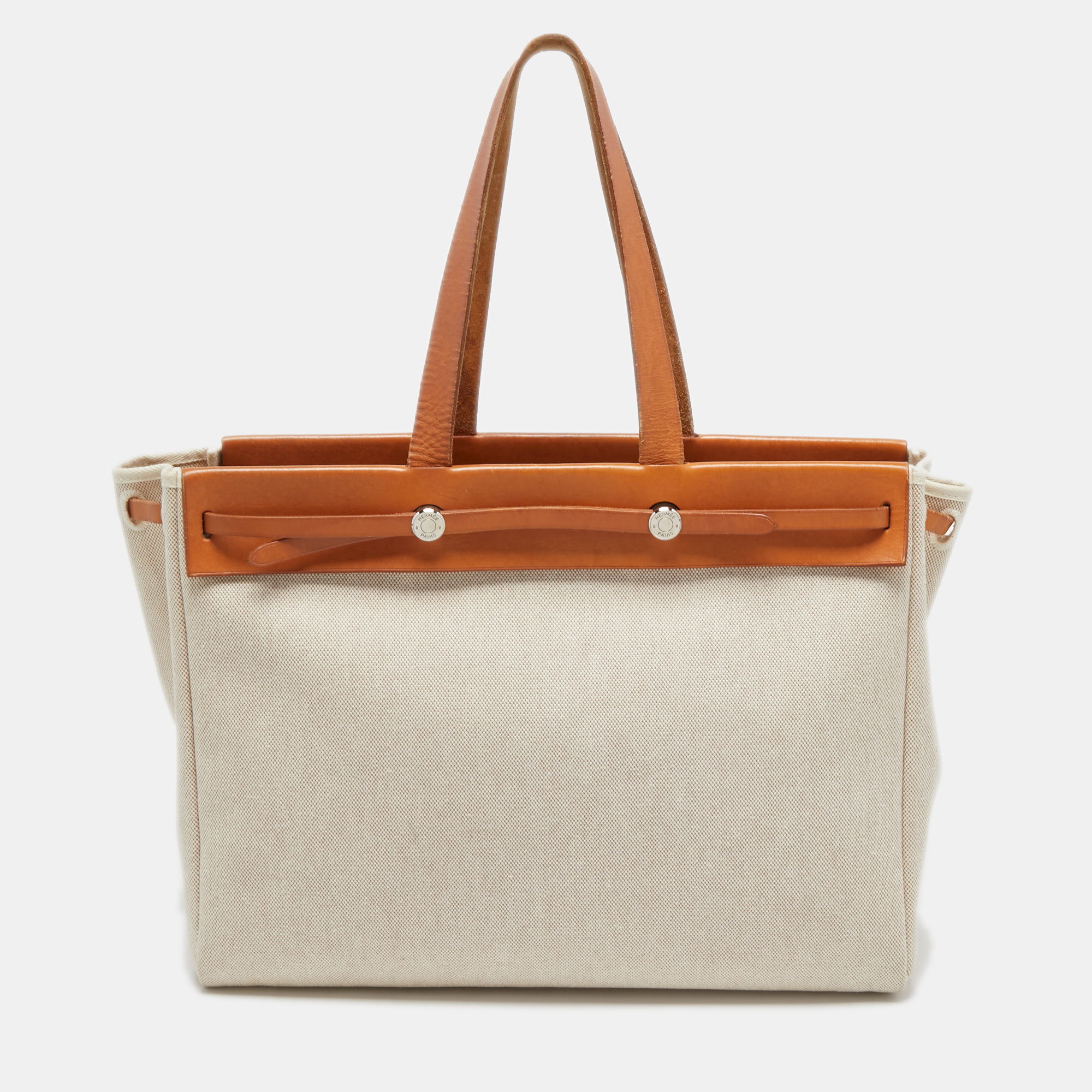 Pre Owned HERMES Natural Canvas and Leather Herbag Cabas 2 in 1 Bag