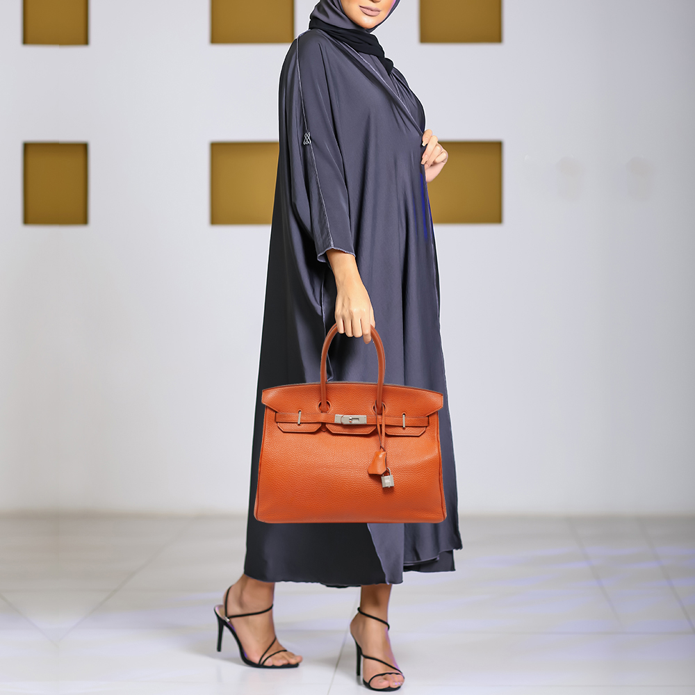 

Hermès Orange Togo Leather Palladium Finish Birkin 35 Bag