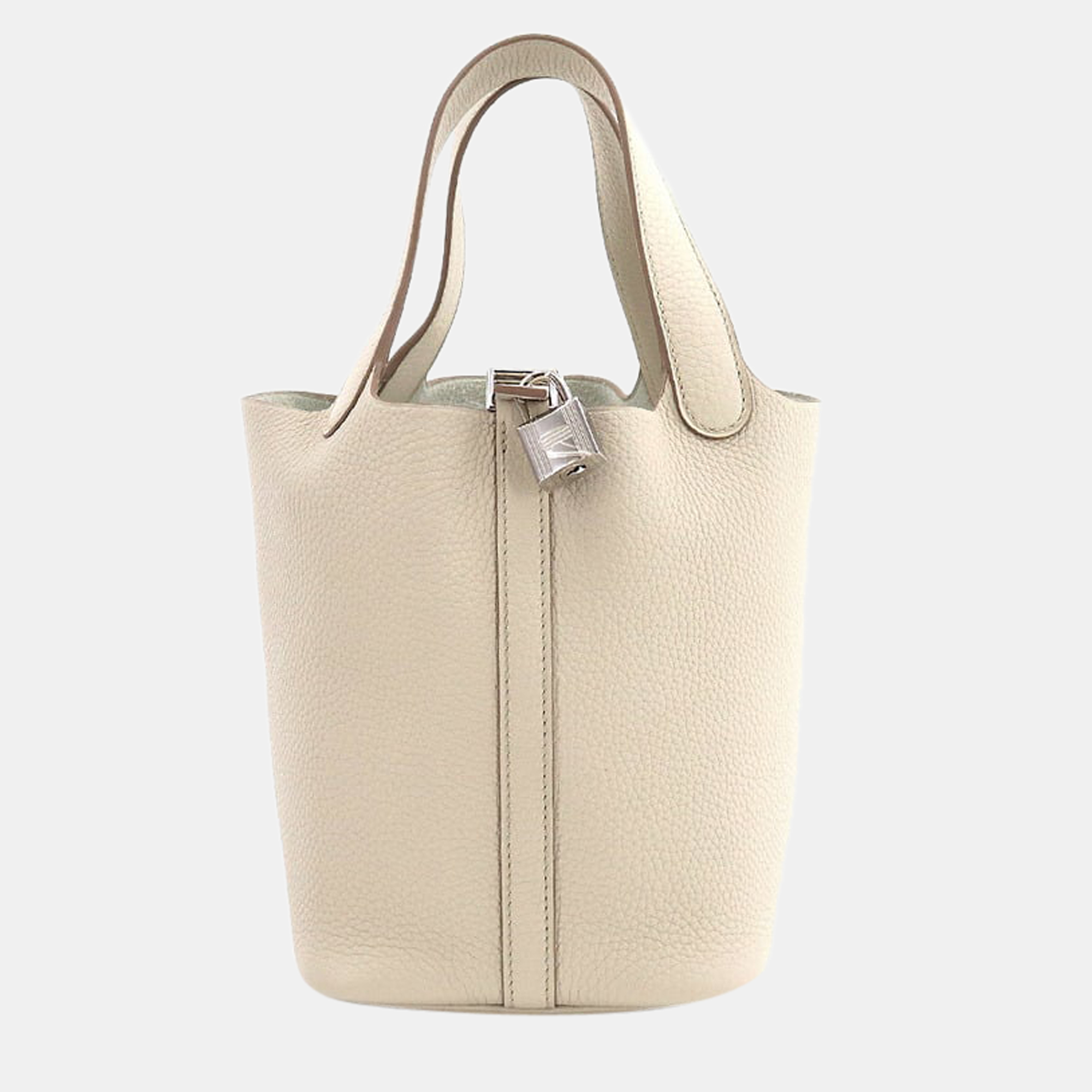 

Hermes Picotin Lock PM Hand Bag Taurillon Clemence Beton Silver Metal Fittings U Engraving, Cream