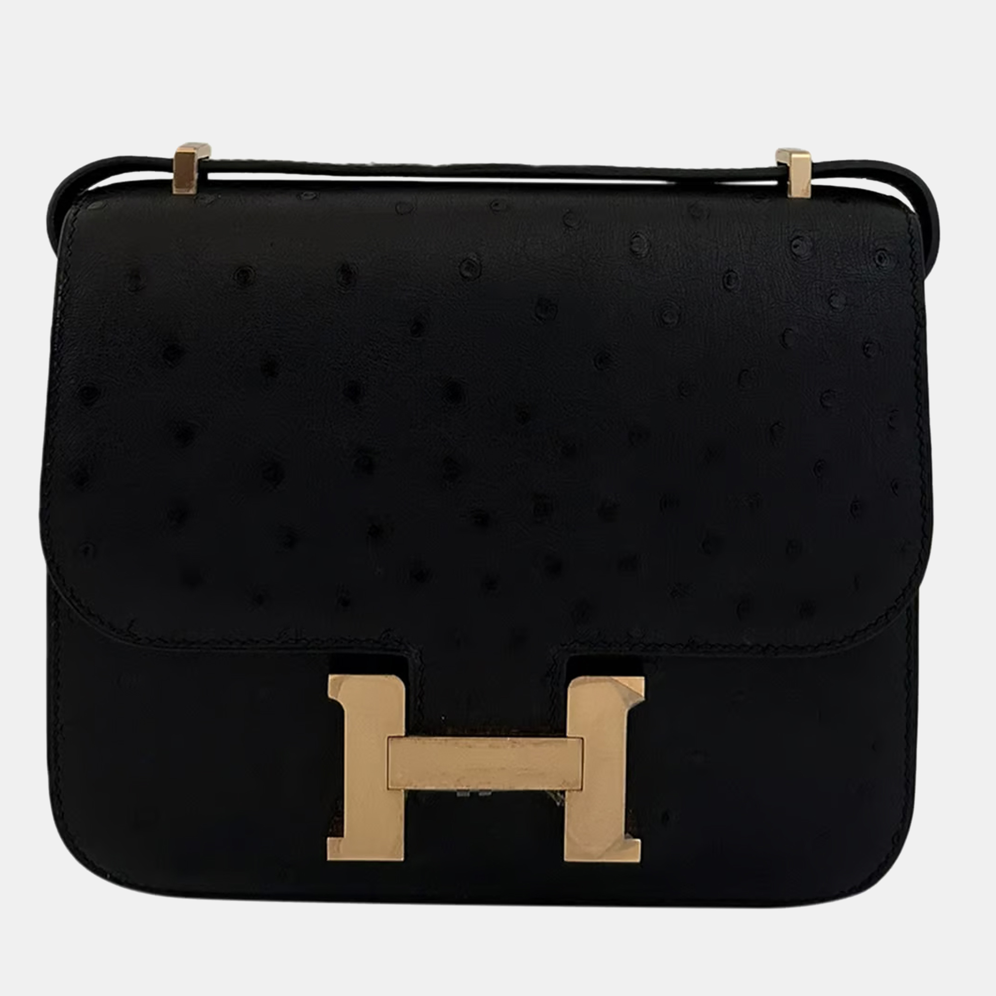 Pre-owned Hermes Black Ostrich Leather Rose Gold Hardware Constance 18 Bag