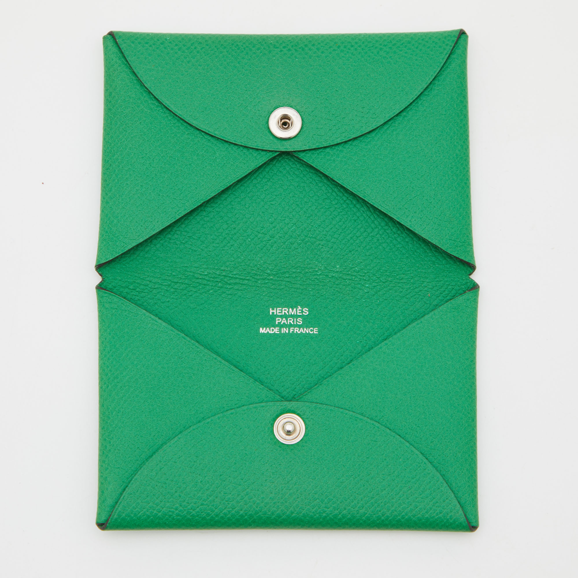 

Hermes Bambou Epsom Leather Calvi Card Holder, Green
