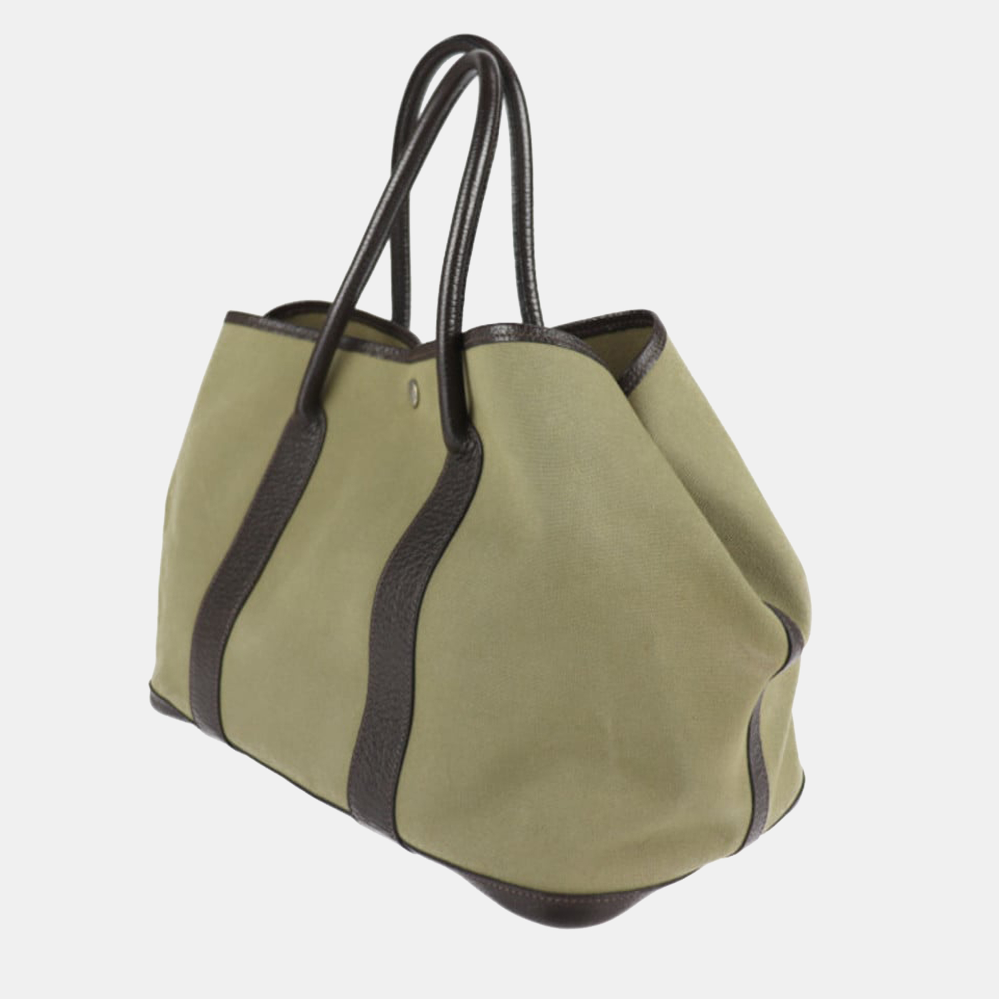 

Hermes Garden Party PM Tote Bag Toile Officier Buffle Skipper Khaki Olive Dark Brown Handbag T Engraved