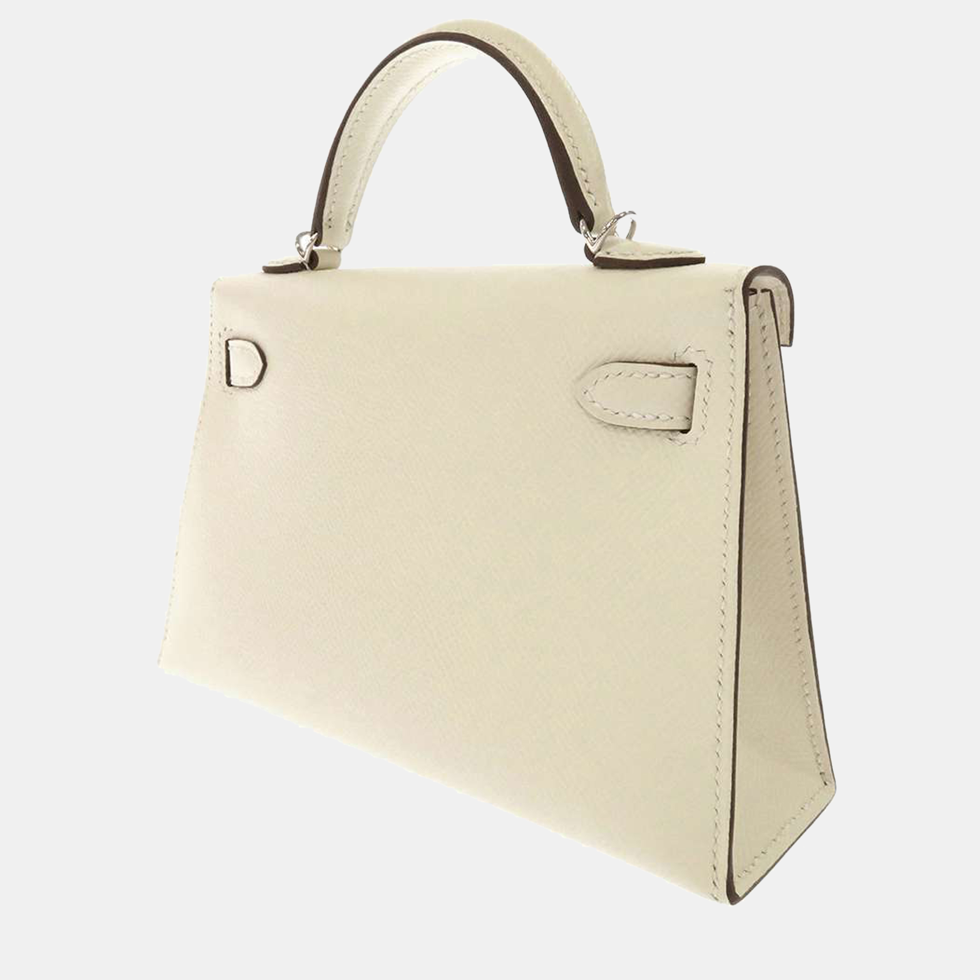 

Hermes White Epsom Leather Palladium Hardware Mini Kelly II Top Handle Bag