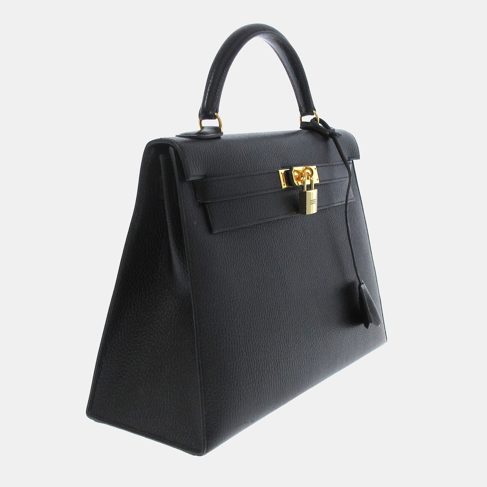 

Hermes Black Leather Gold Hardware Kelly 32 Bag