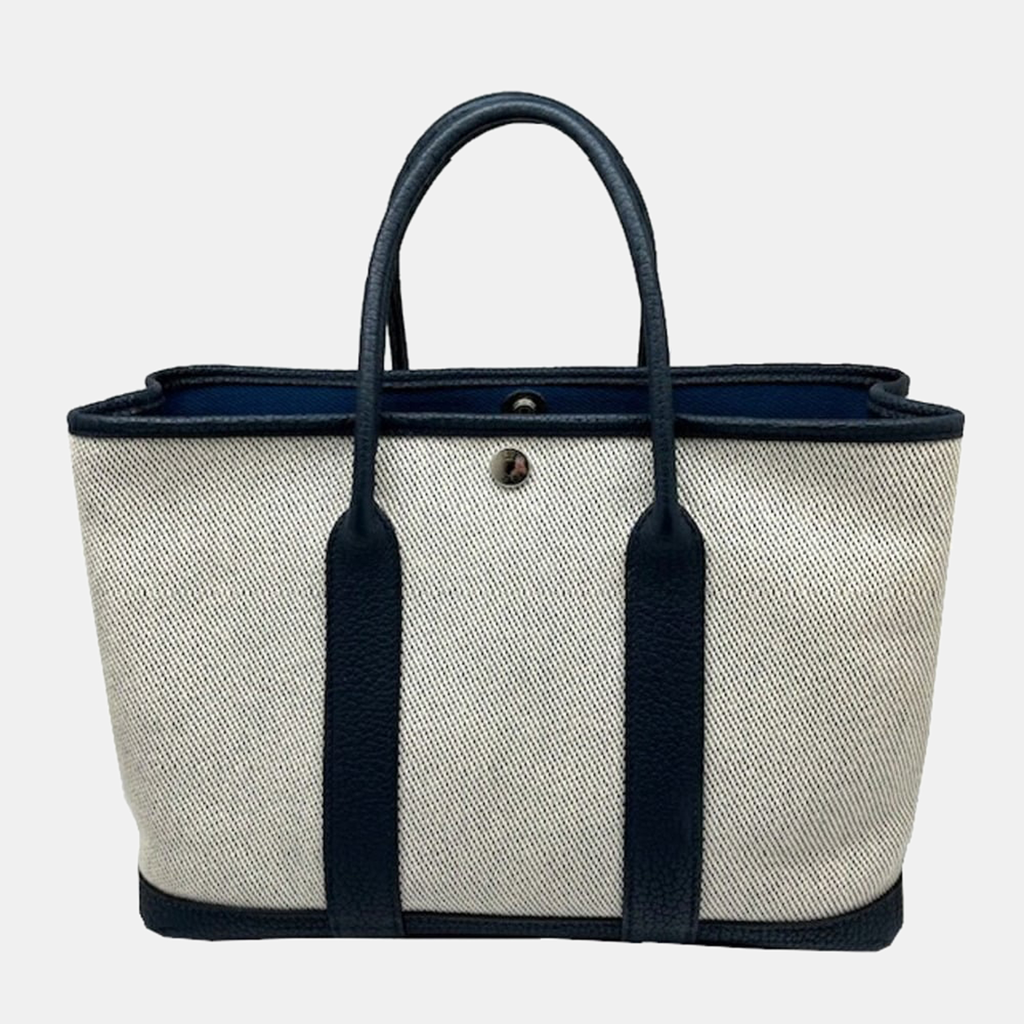 

Hermes Garden Party TPM Combi Negonda Canvas Toile Ash Beige Blue Navy Series R Engraved Tote Bag Handbag, Black