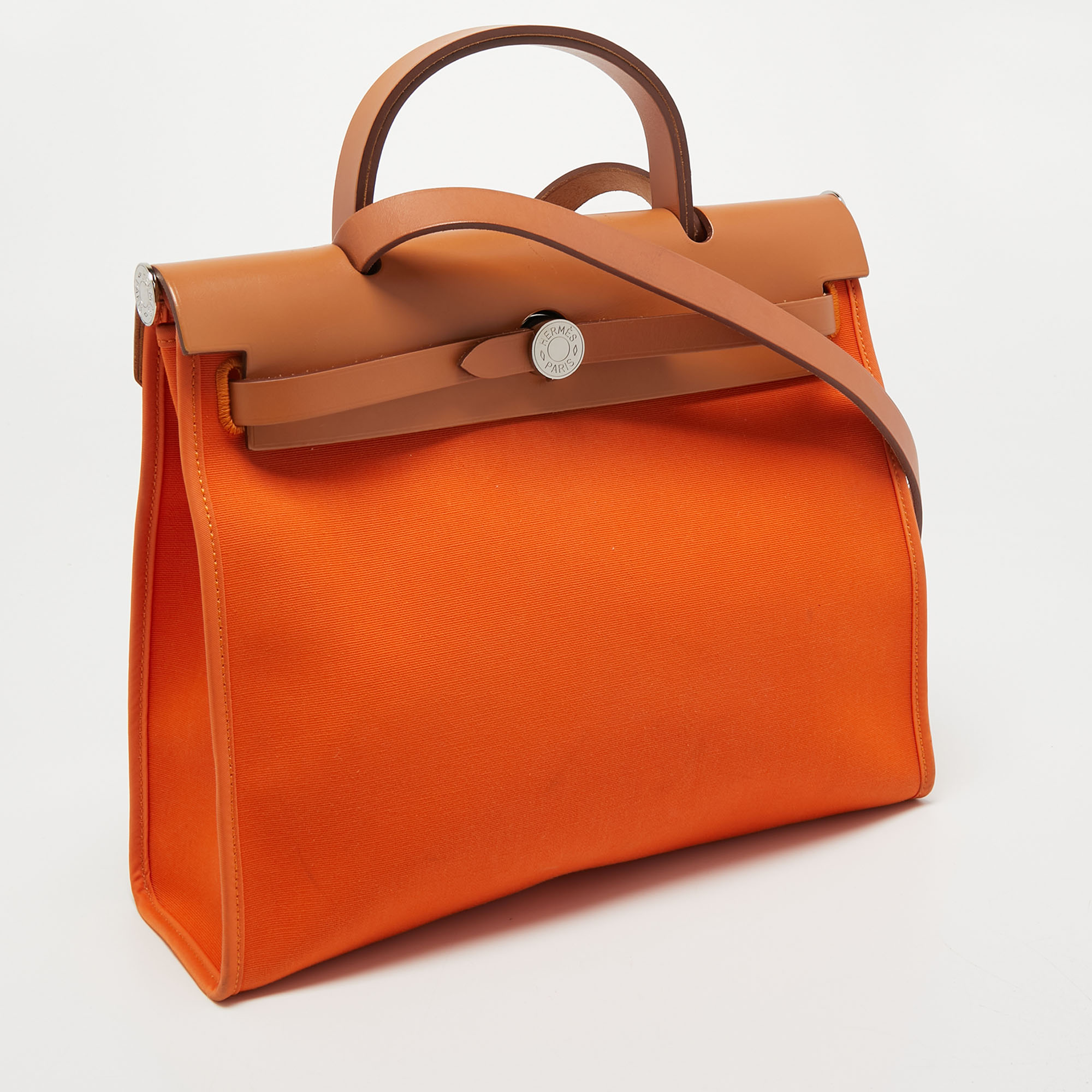 

Hermes Feu/Natural Canvas and Leather Herbag Zip 31 Bag, Orange