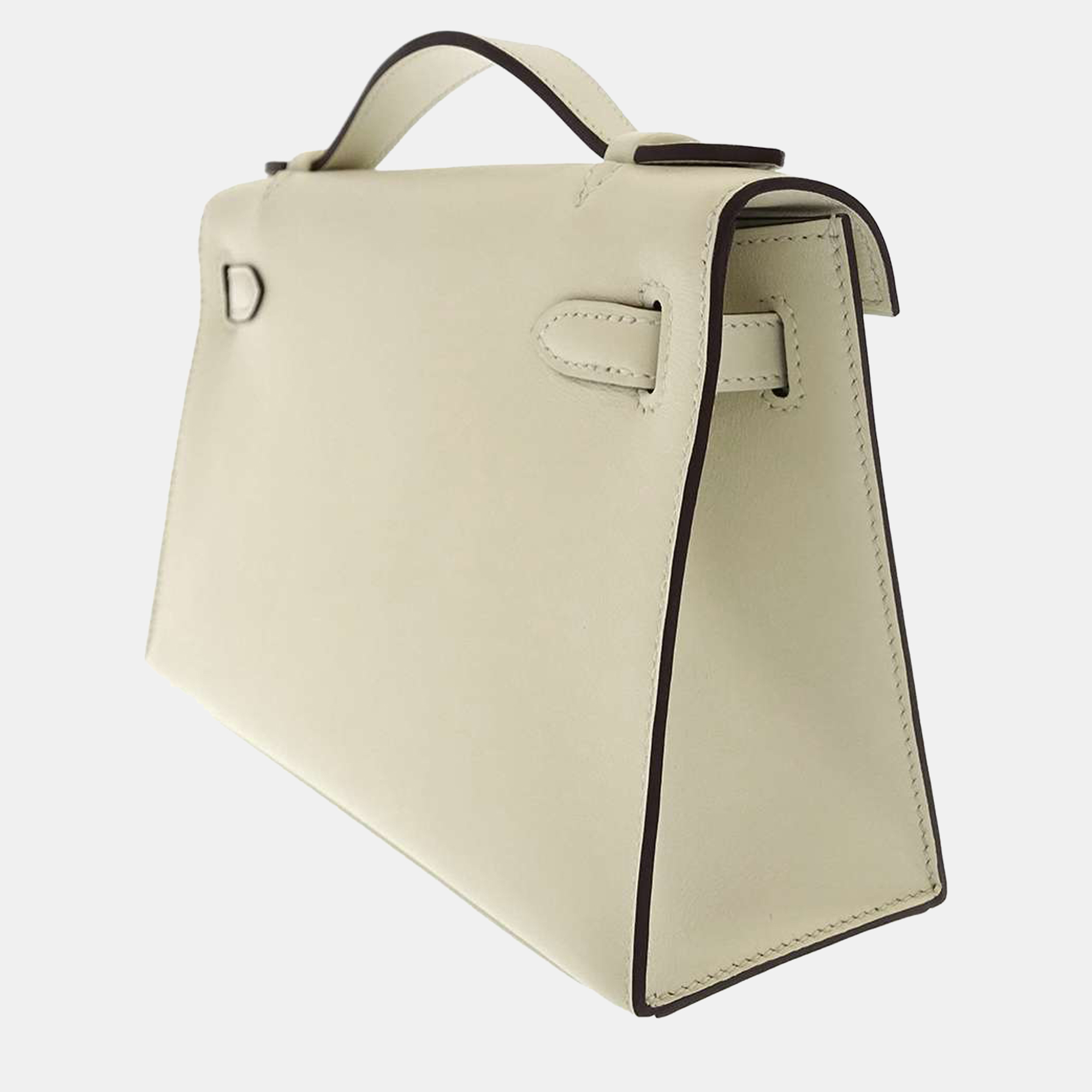 

Hermes Cream Swift Leather Palladium Hardware Pochette Kelly Clutch Bag
