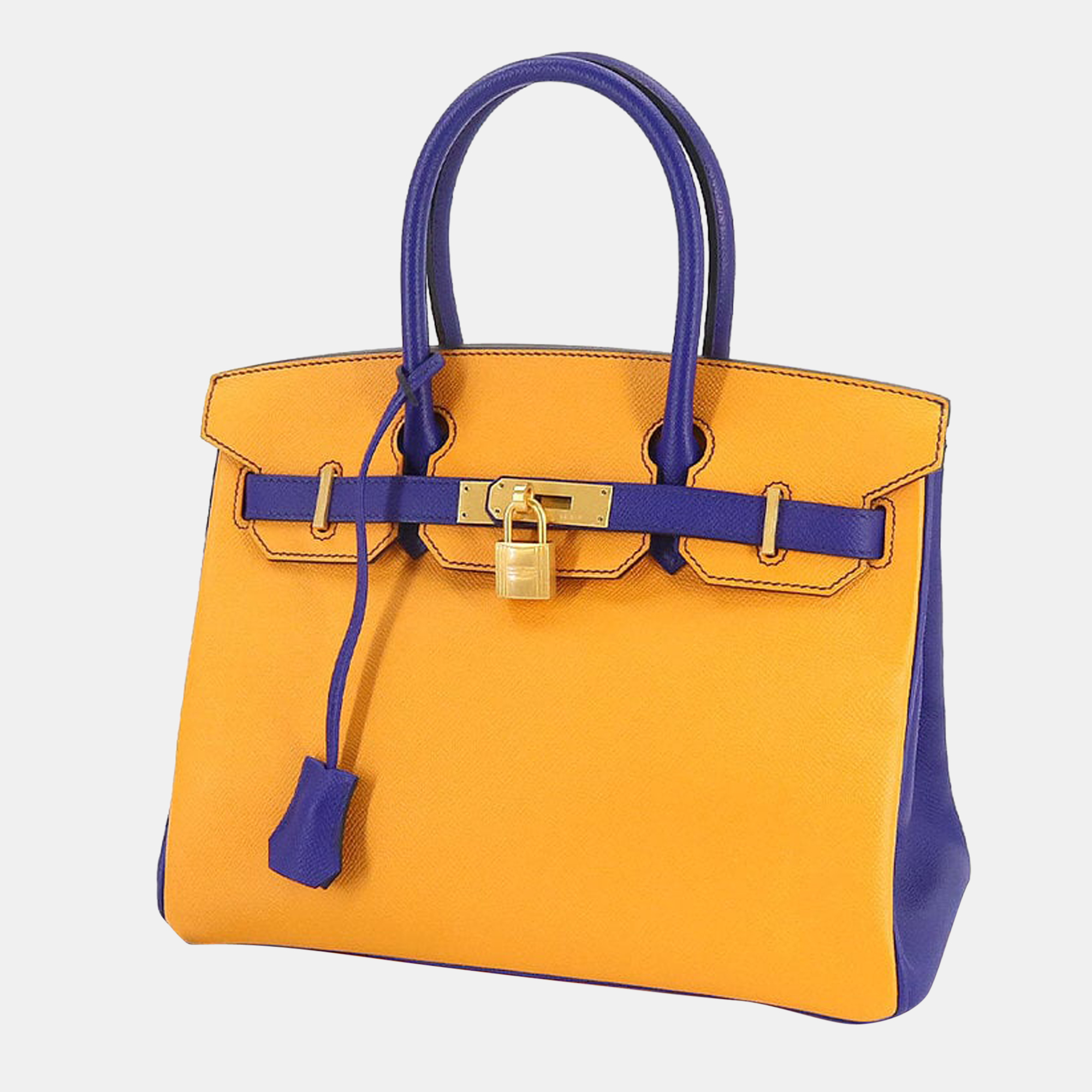 

Hermes Birkin 30 hand bag Epson Jaune d'or blue electric SPO A carved seal gold metal fittings