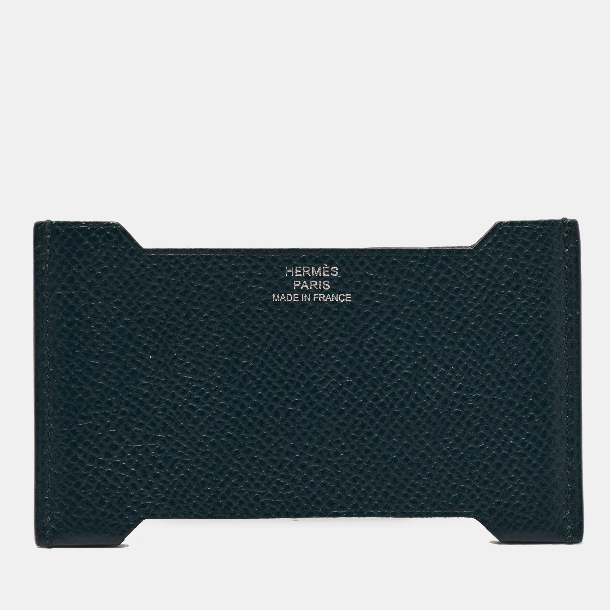 Pre-owned Hermes Bleu Nuit/vert Cypres Epsom Leather Manhattan Card Holder