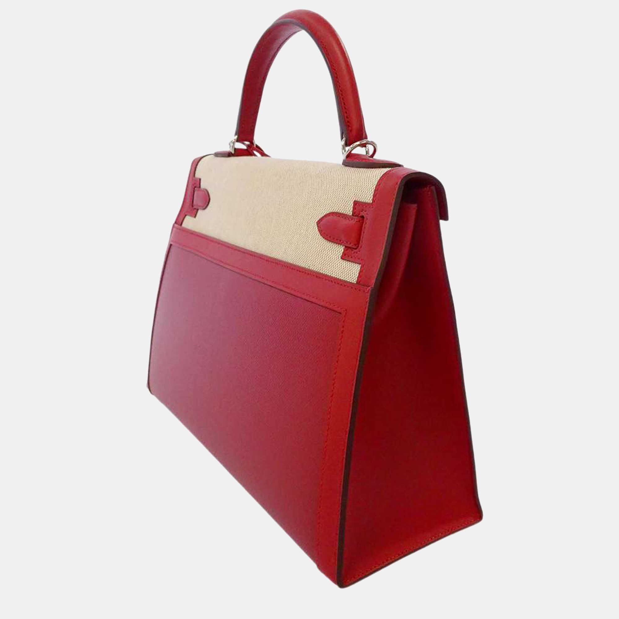 

Hermes Red Toile H Berline SwiftLeather Palladium Hardware Kelly Sellier 32 Bag