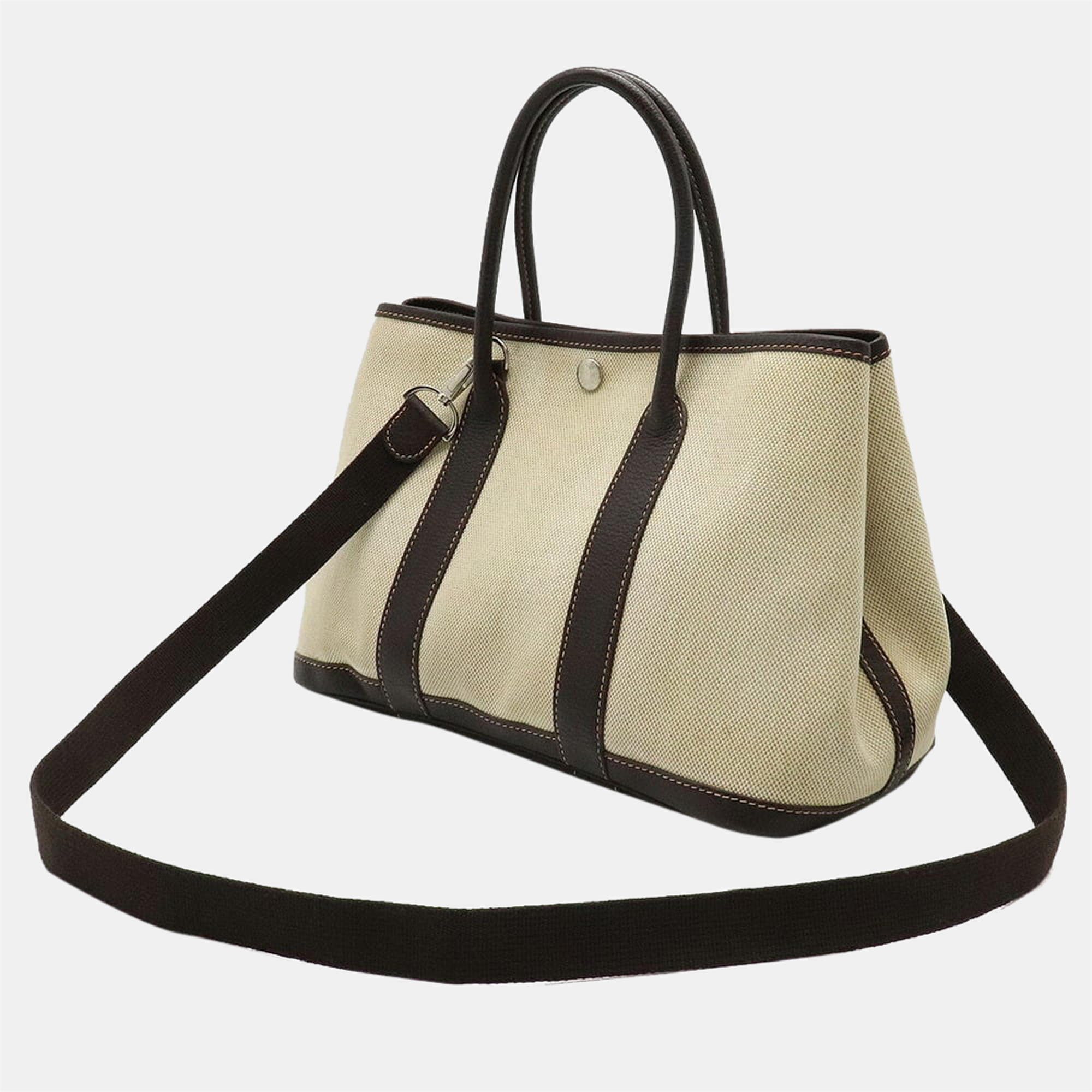 

Hermes garden TPM tote bag handbag toile ash leather beige dark brown H stamp