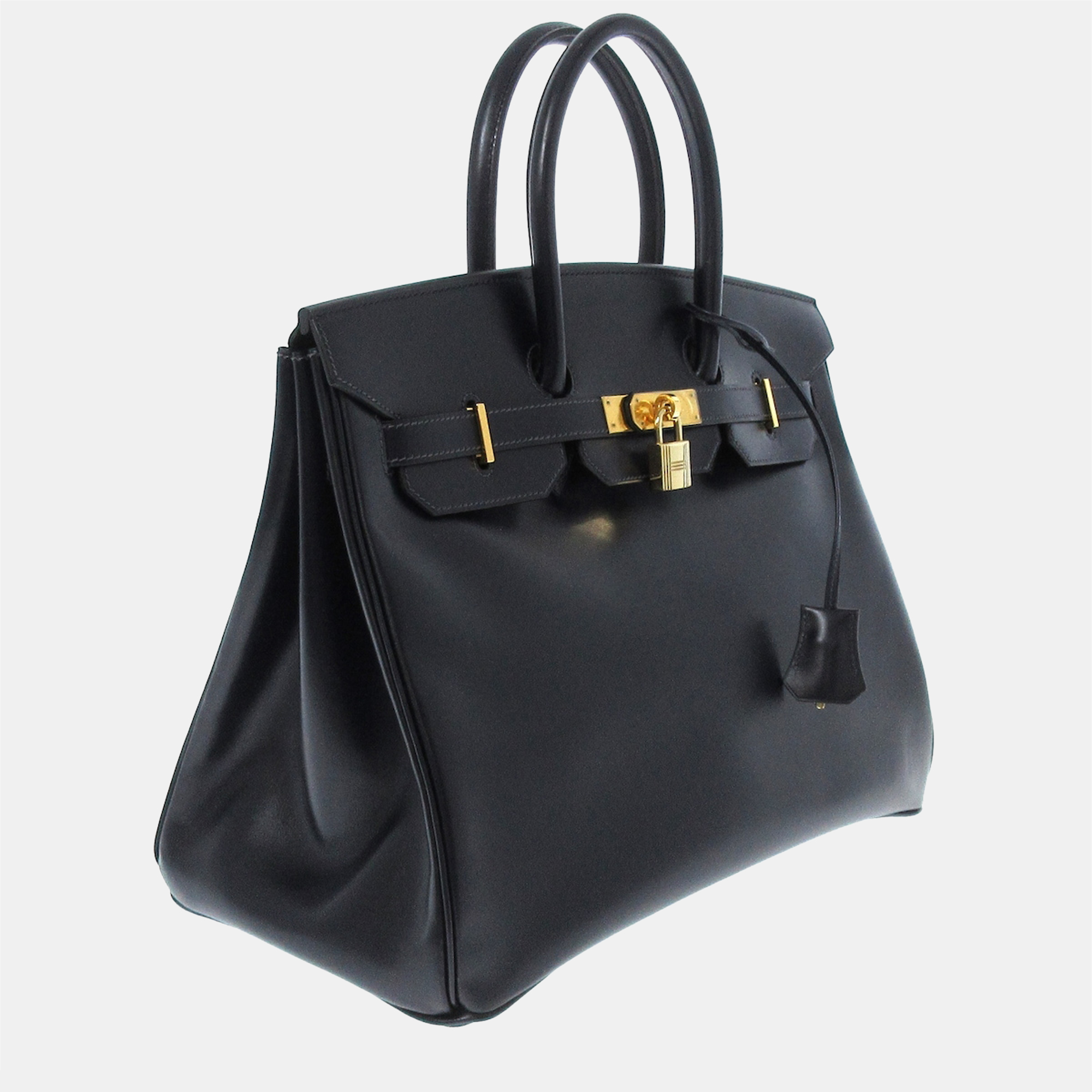 

Hermes Navy Blue Box Leather Gold Hardware Birkin 35 Bag
