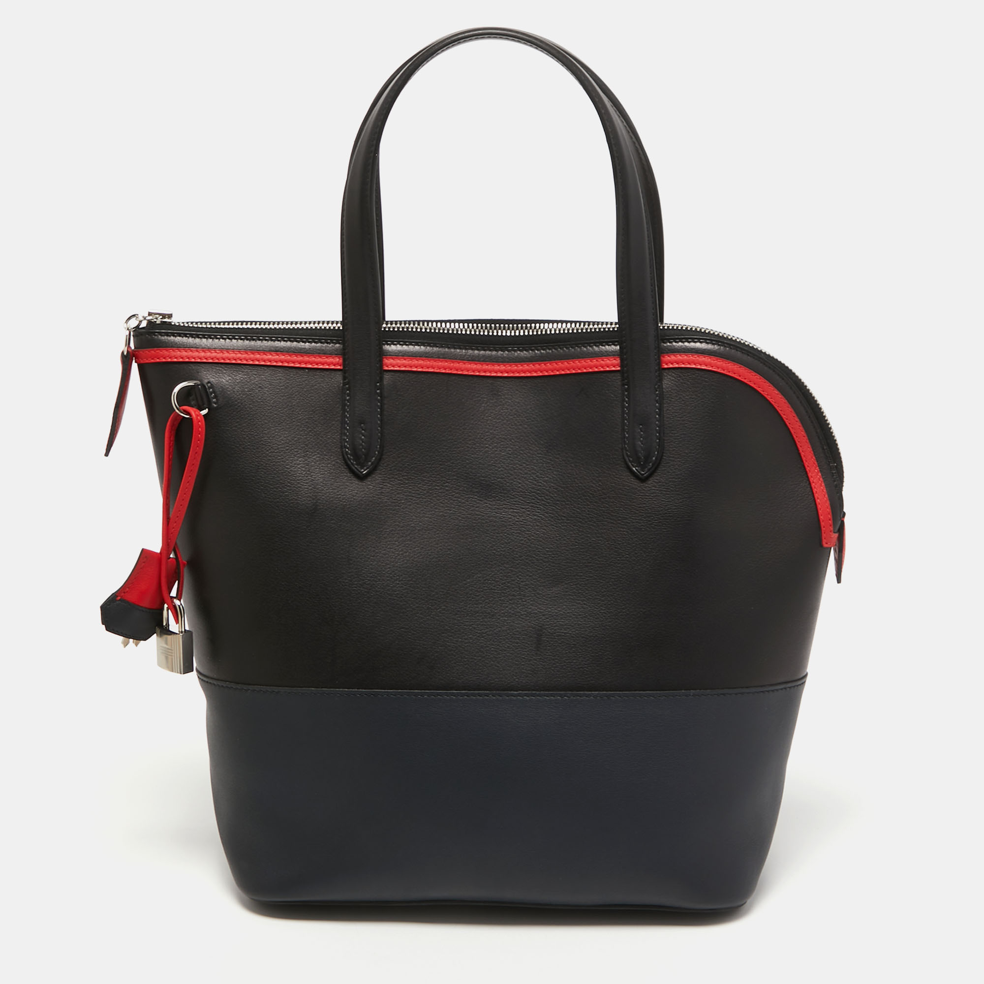 Pre-owned Hermes Black/bleu Nuit/rouge Evercolor And Swift Leather Transat Sailor Bag