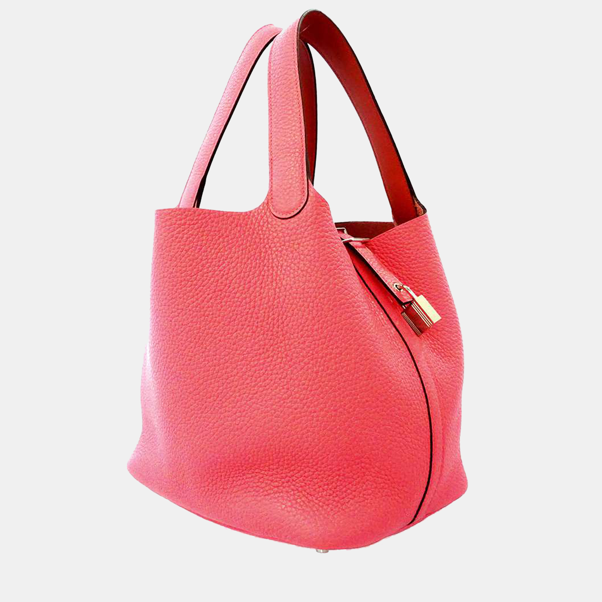 

Hermes Rose Azalee Taurillon Clemence and Swift Leather Eclat MM Picotin Lock Tote Bag, Pink