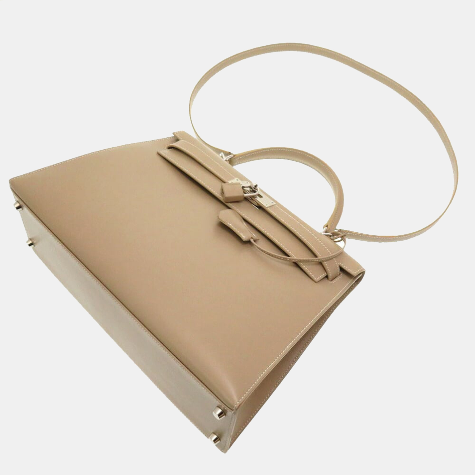 

Hermes Kelly 32 Outer sewing box calf beige new metal fittings H stamped handbag bag V