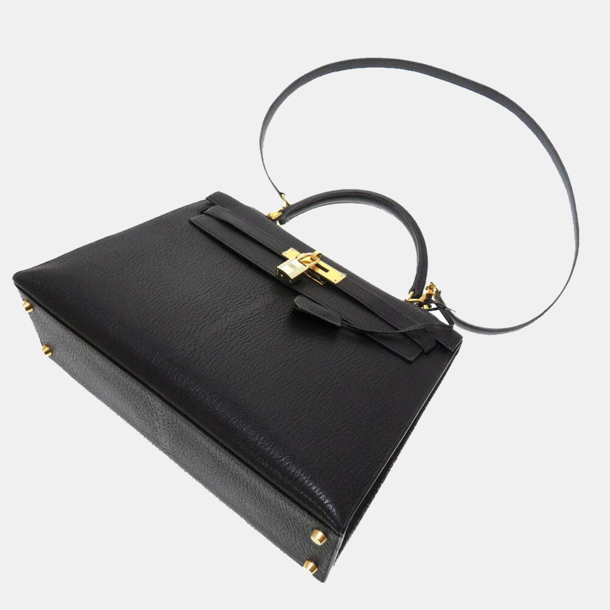

Hermes Kelly 32 Outer Stitched Chevre Coromandel Black V Metal Fittings New H Engraved Handbag Bag
