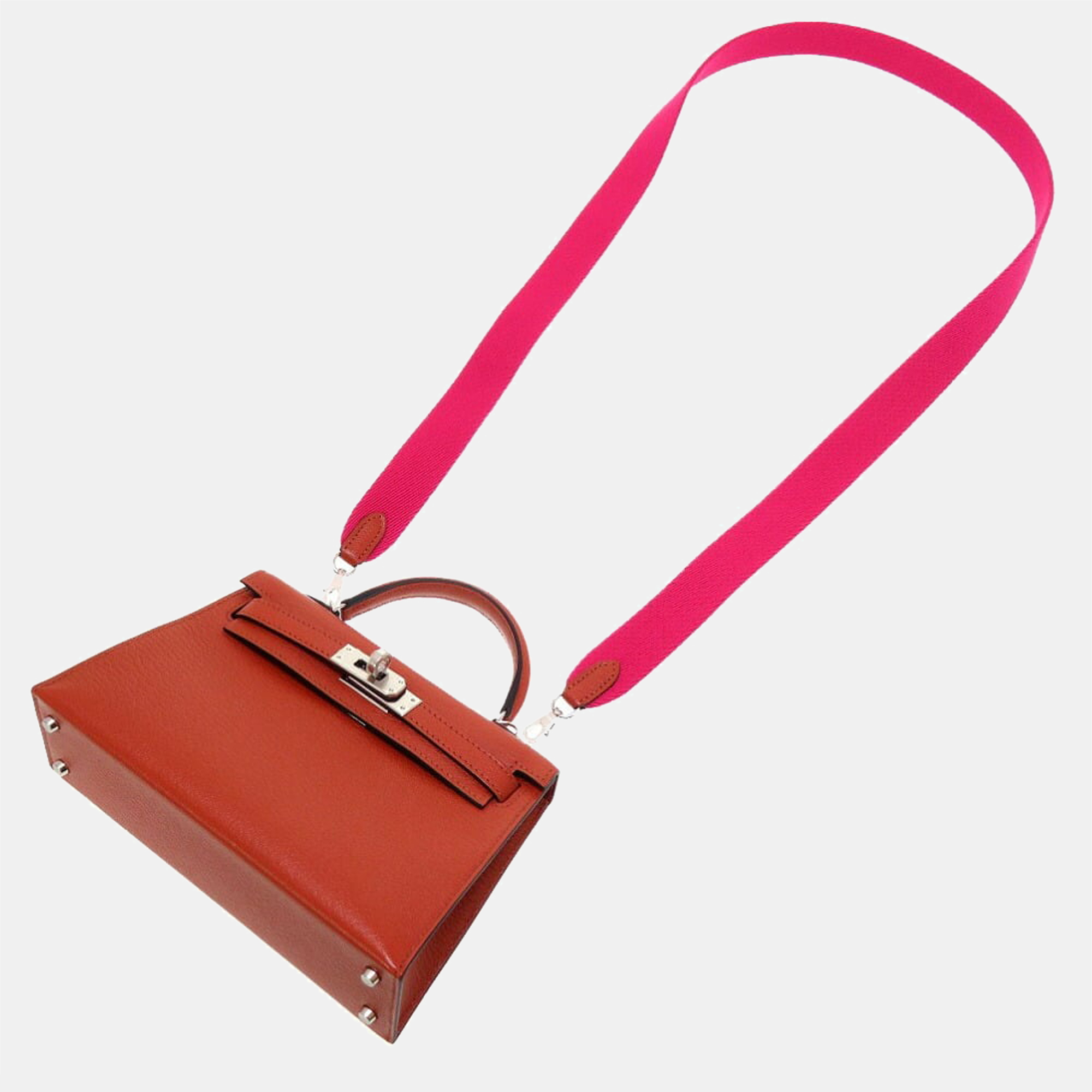 

Hermes Mini Kelly Do Chevre Brick Rose Shocking U Engraved Handbag Bag Brown, Red