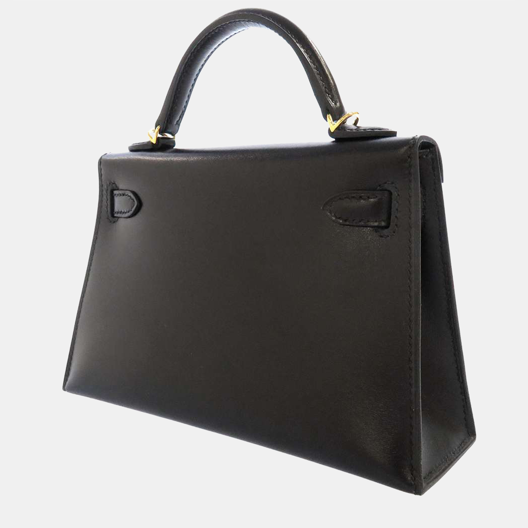 

Hermes Black Box Calf Leather Gold Hardware Kelly Mini II Top Handle Bag