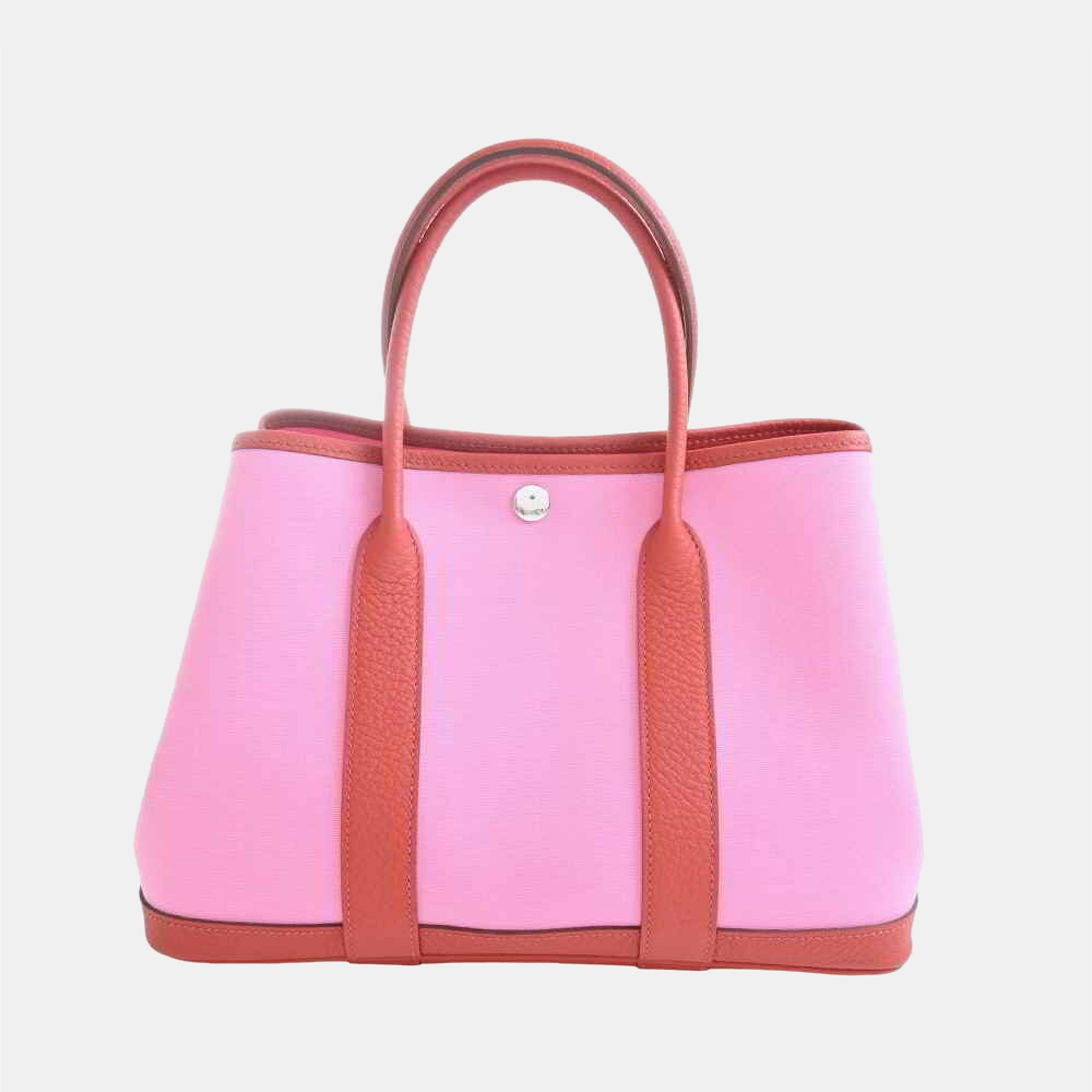 

Hermes Toile Officier Vache Country Garden 30 TPM Handbag Pink Red