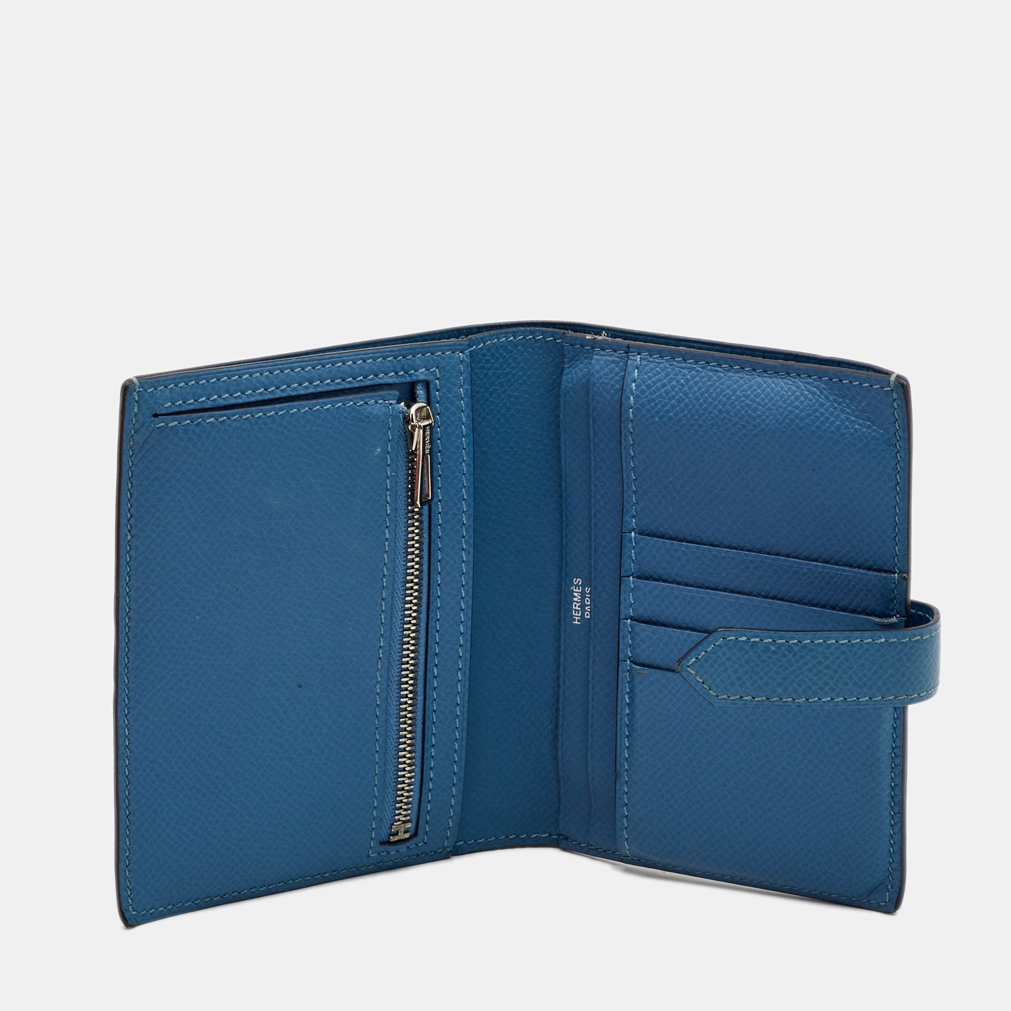 

Hermes Azur Epsom Leather Bearn Compact Wallet, Blue