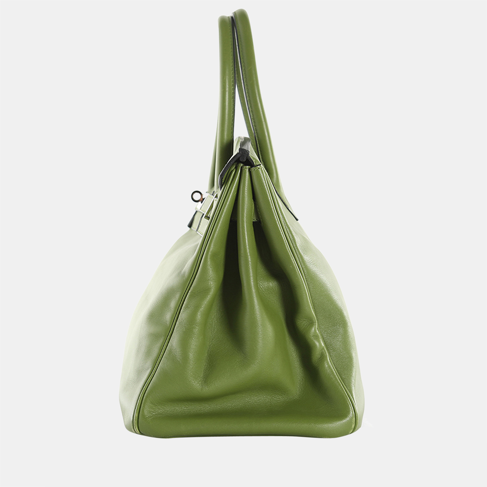 

Hermes Green Swift Leather Palladium Hardware Birkin 35 Bag