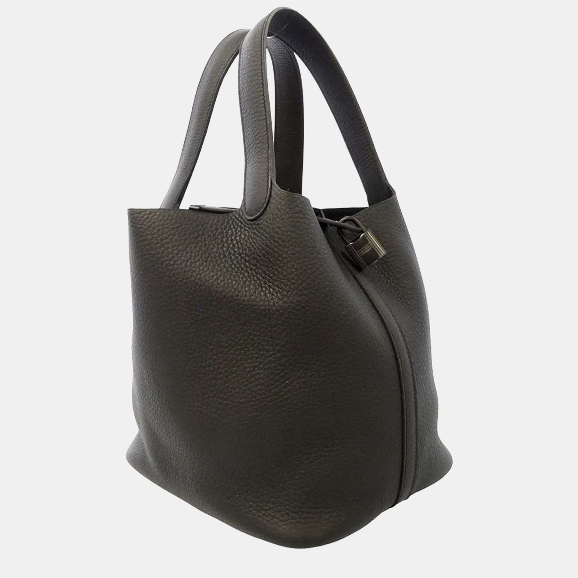 

Hermes Black Taurillon Clemence Leather Monochrome Picotin Lock MM Tote Bag